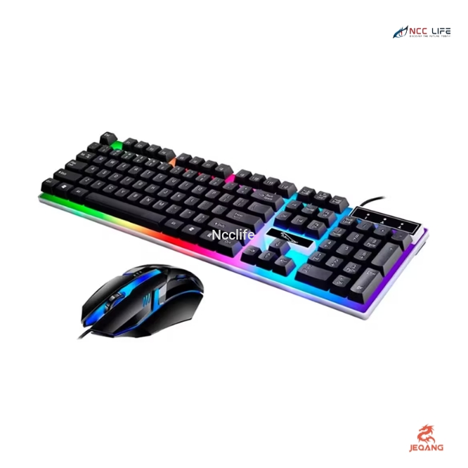 JEQANG Rainbow Backlight Wired Gaming Keyboard and Mouse Combo