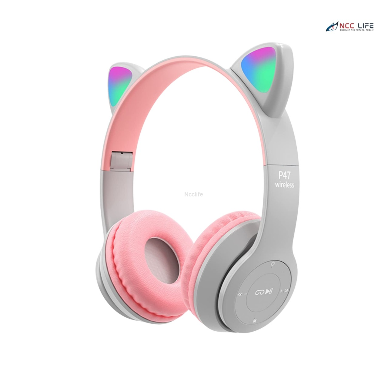 P47M Cute Fashion Cat Ears Wireless Headphones – Bluetooth Over-Ear Headset