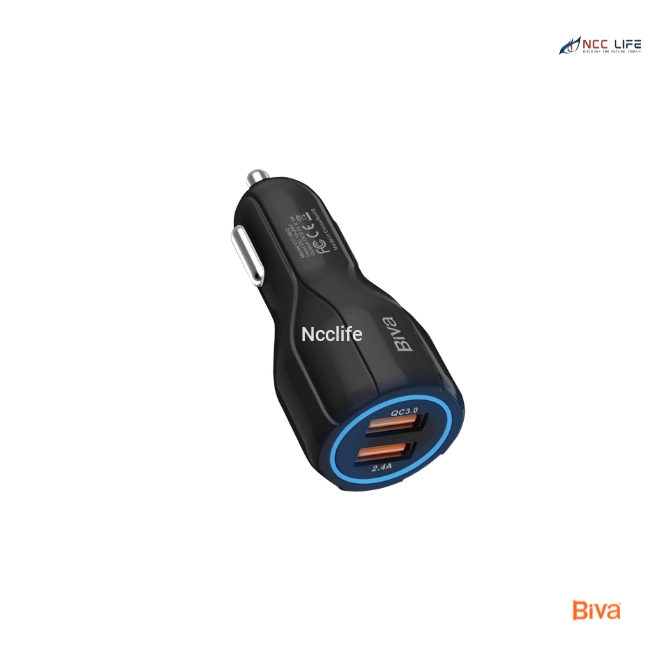 BIVA Car Charger Adapter - Model CC-06Q, 2 USB-A Ports, LED Charging Light