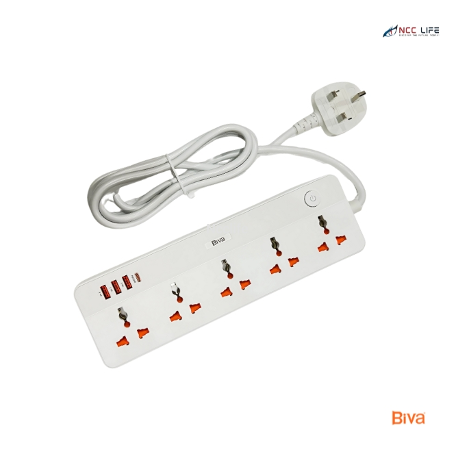 BIVA 5x Sockets Power Strip 2500W with 3 USB + 1 PD Port, Model PS-06